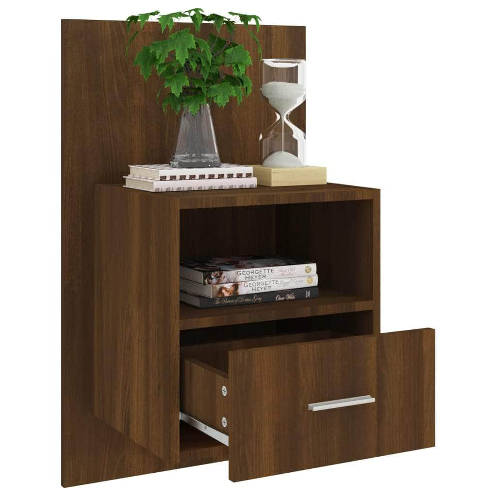 Wall Bedside Cabinet Brown Oak Engineered Wood