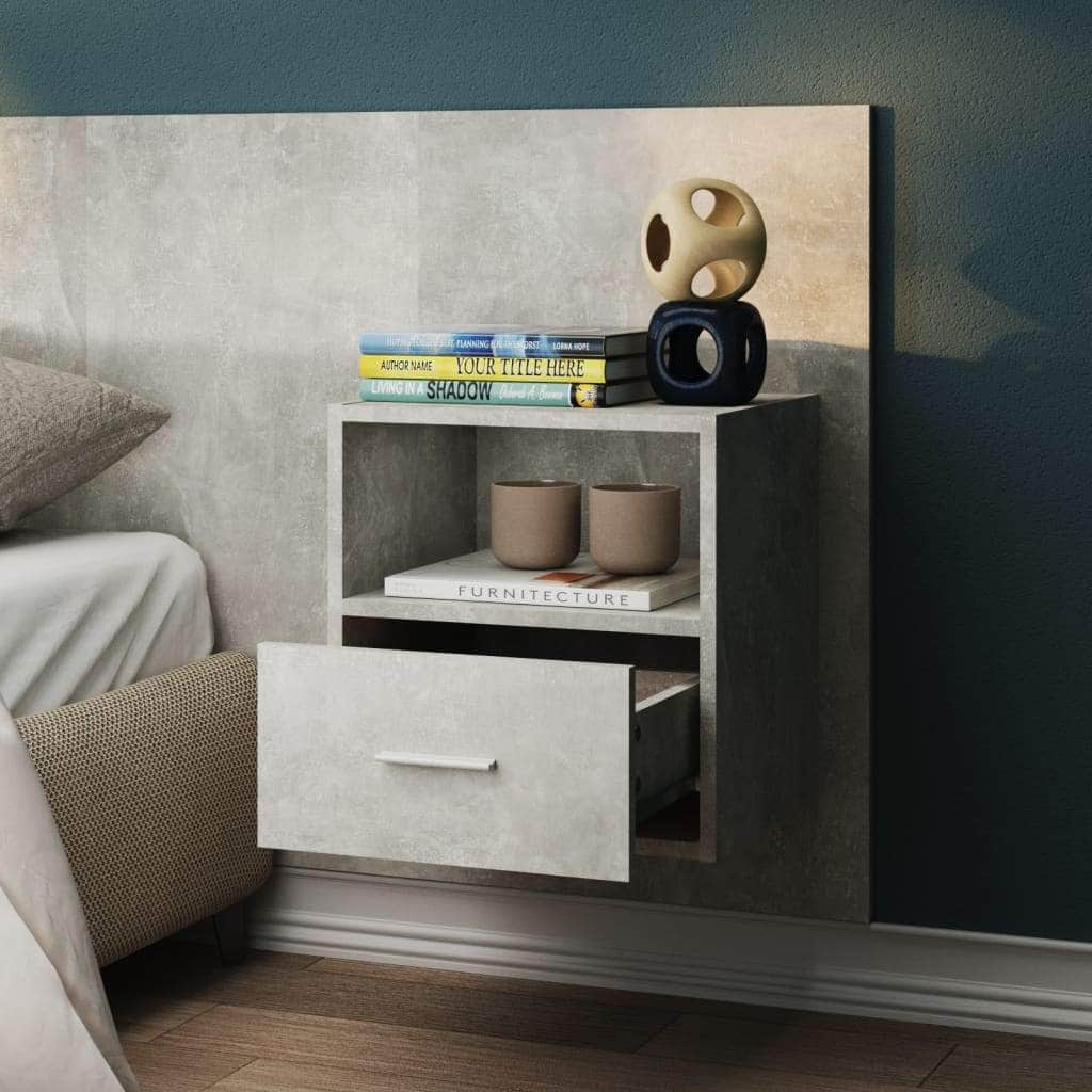 Wall Bedside Cabinet Concrete Grey Engineered Wood