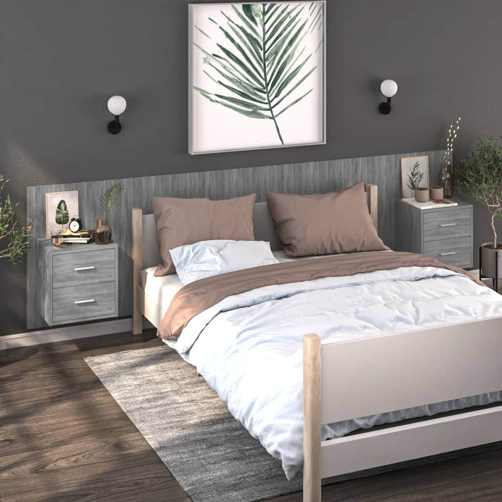 Wall Bedside Cabinet Grey