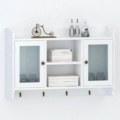 Wall Cabinet Display Shelf Book/DVD/Glass Storage White MDF