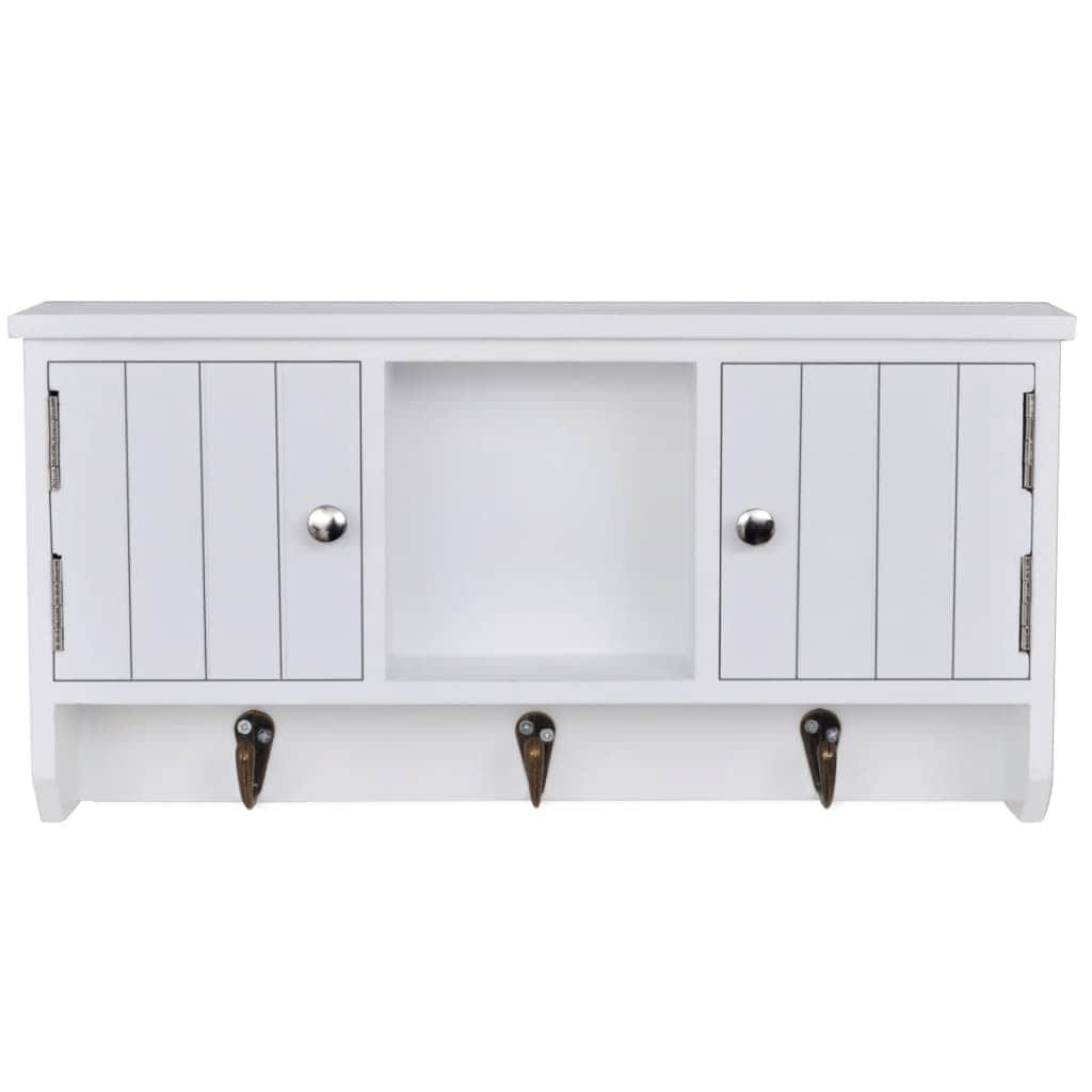 Wall Cabinet for Keys and Jewelery with Doors and Hooks