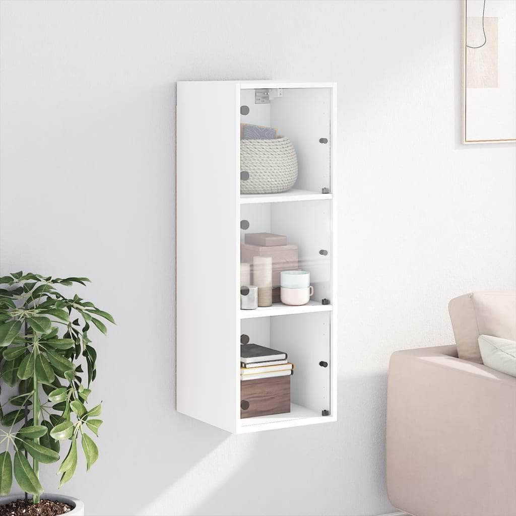 Wall Cabinet with Glass Doors White