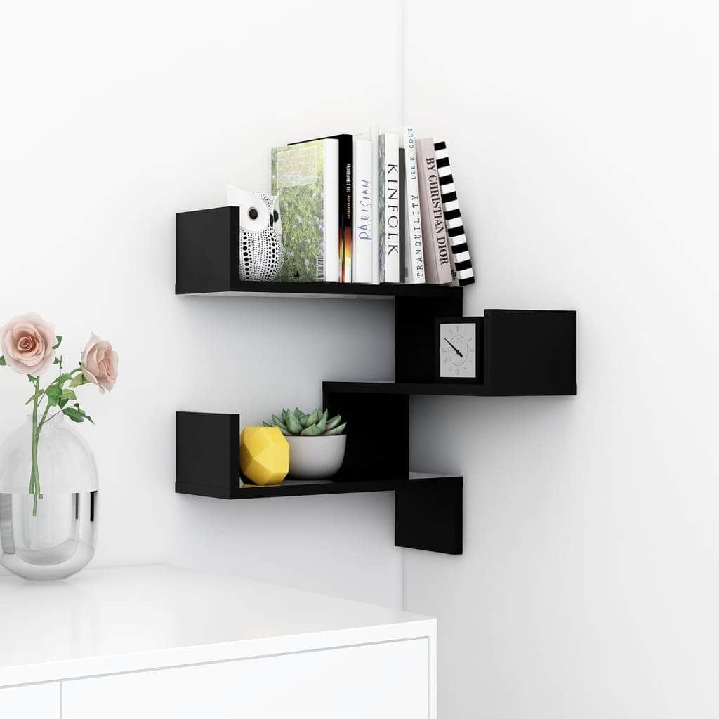 Wall Corner Shelf Black Engineered Wood