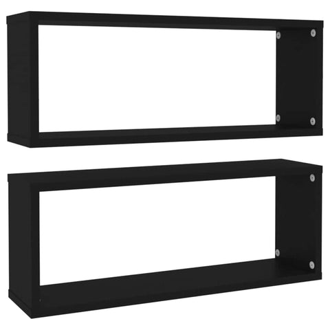 Wall Cube Shelves 2 pcs Black Engineered Wood