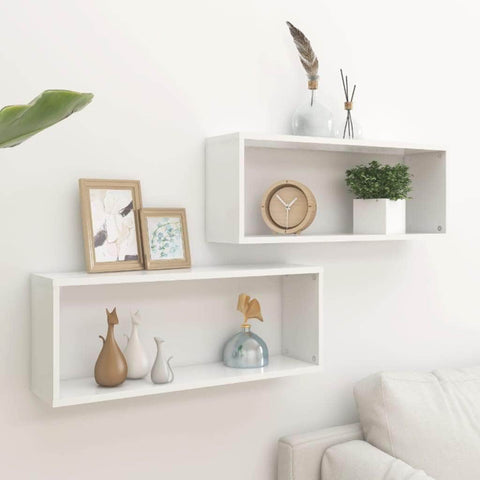 Wall Cube Shelves 2 pcs White Engineered Wood