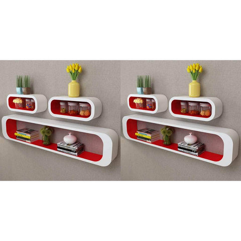 Wall Cube Shelves 6 pcs Red and White