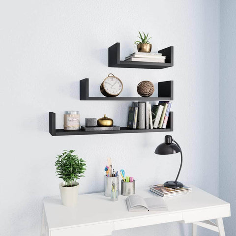 Wall Display Shelf 3 pcs Black Chipboard