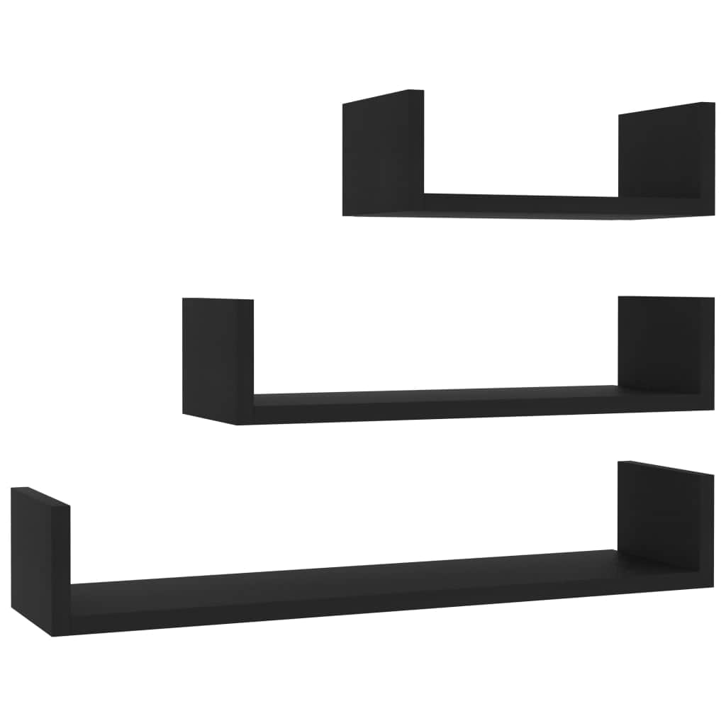 Wall Display Shelf 3 pcs Black Chipboard