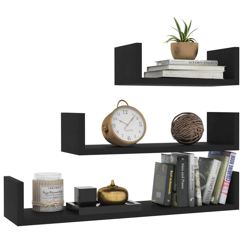 Wall Display Shelf 3 pcs Black Chipboard