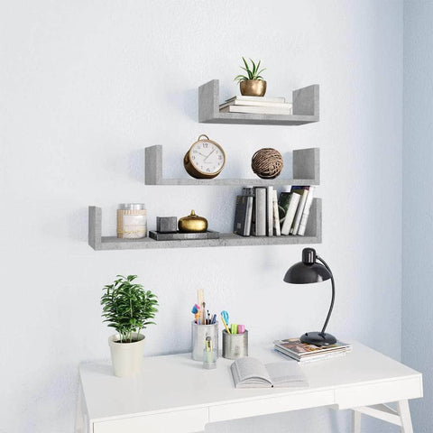 Wall Display Shelf 3 pcs Concrete Grey Chipboard