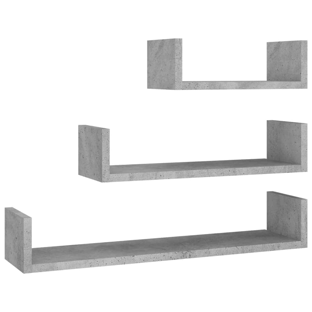 Wall Display Shelf 3 pcs Concrete Grey Chipboard