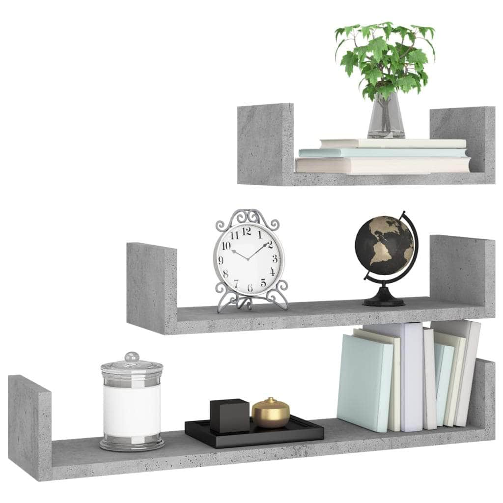 Wall Display Shelf 3 pcs Concrete Grey Chipboard