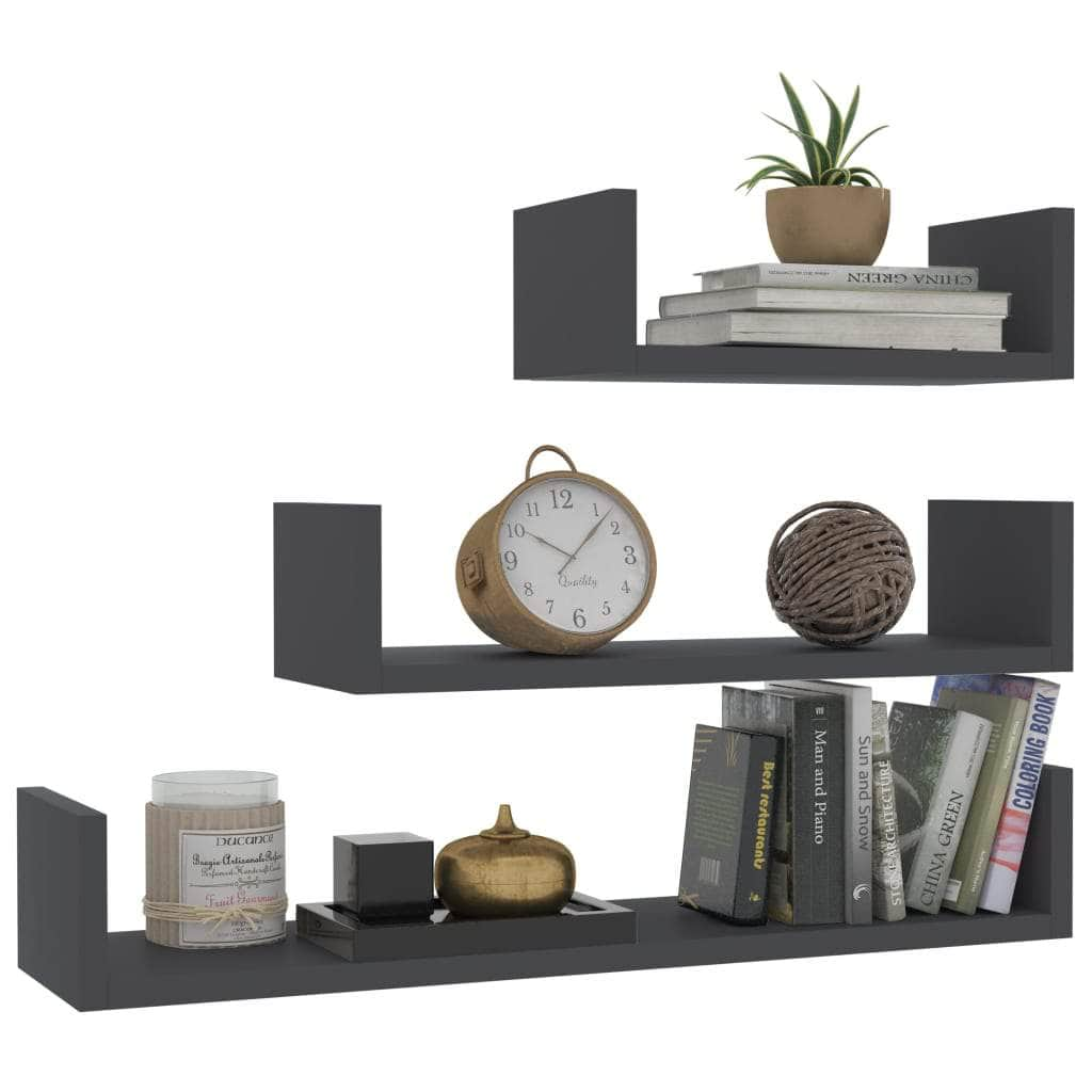 Wall Display Shelf 3 pcs Grey Chipboard