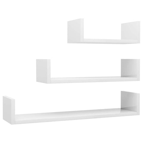 Wall Display Shelf 3 pcs High Gloss White Chipboard