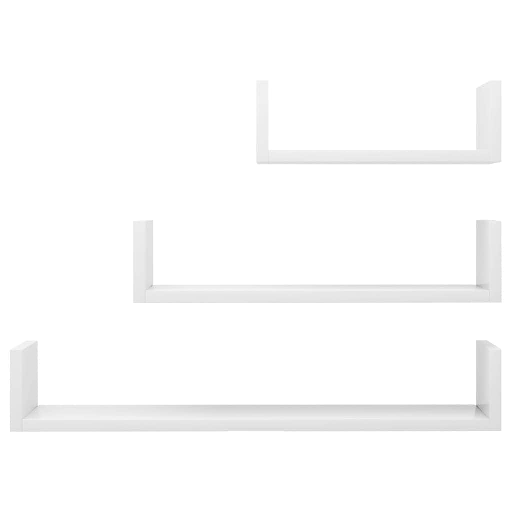 Wall Display Shelf 3 pcs High Gloss White Chipboard