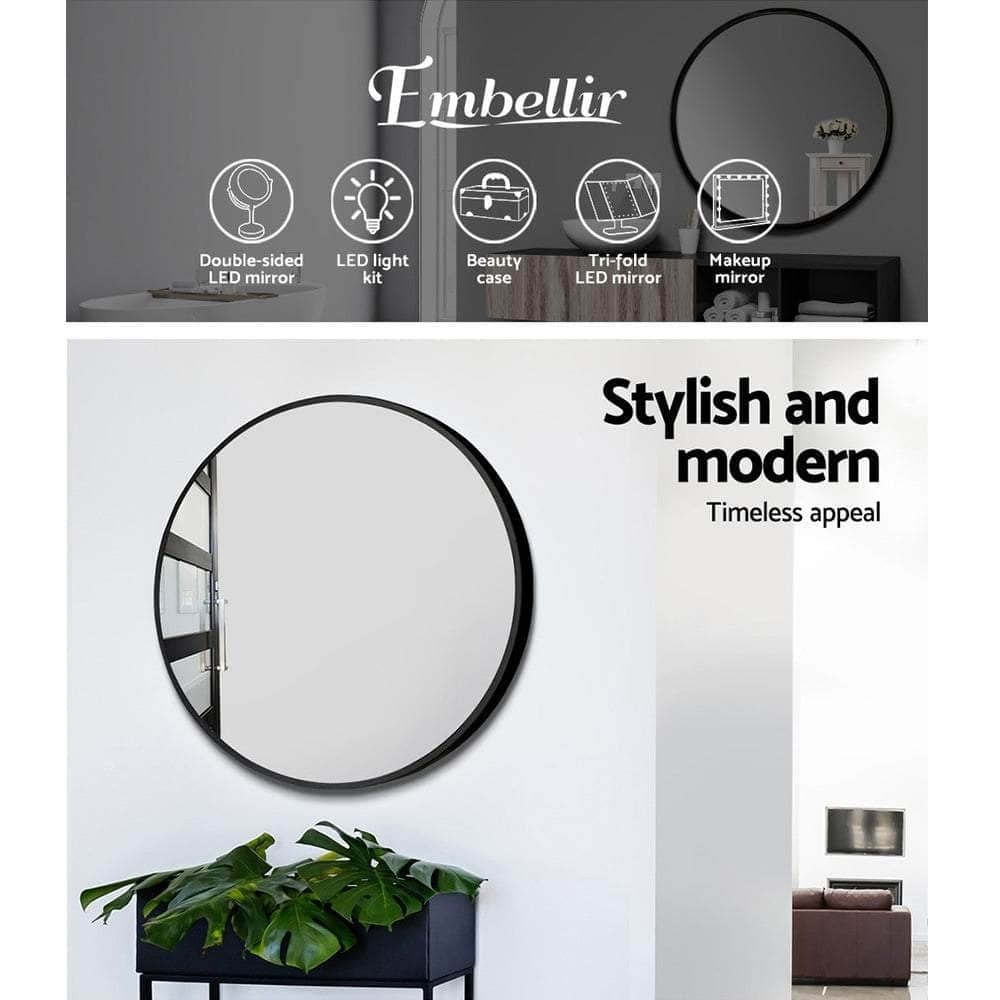 Wall Mirror Makeup 70Cm Home Decor Framed Mirrors Bathroom Round Black