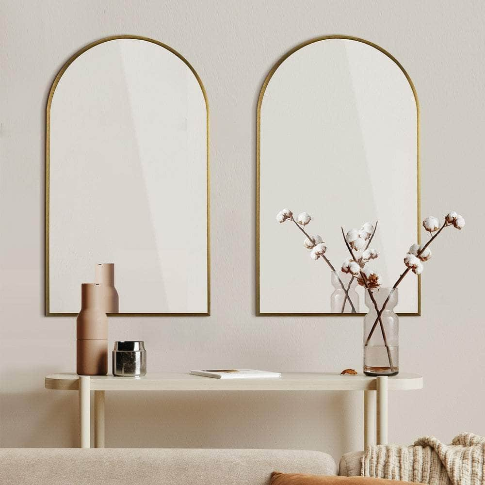 Wall Mirrors 86x50cm Arched Black/Gold/Wooden Set of 2