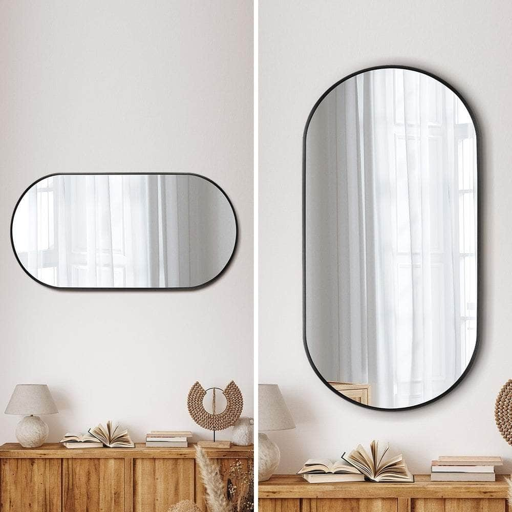 Wall Mirrors Oval Mirror Black/Gold/Wooden 84x50cm Set of 2