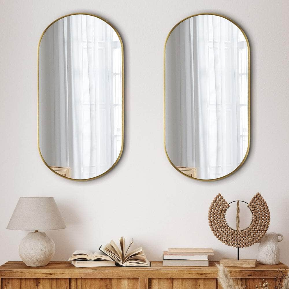 Wall Mirrors Oval Mirror Black/Gold/Wooden 84x50cm Set of 2