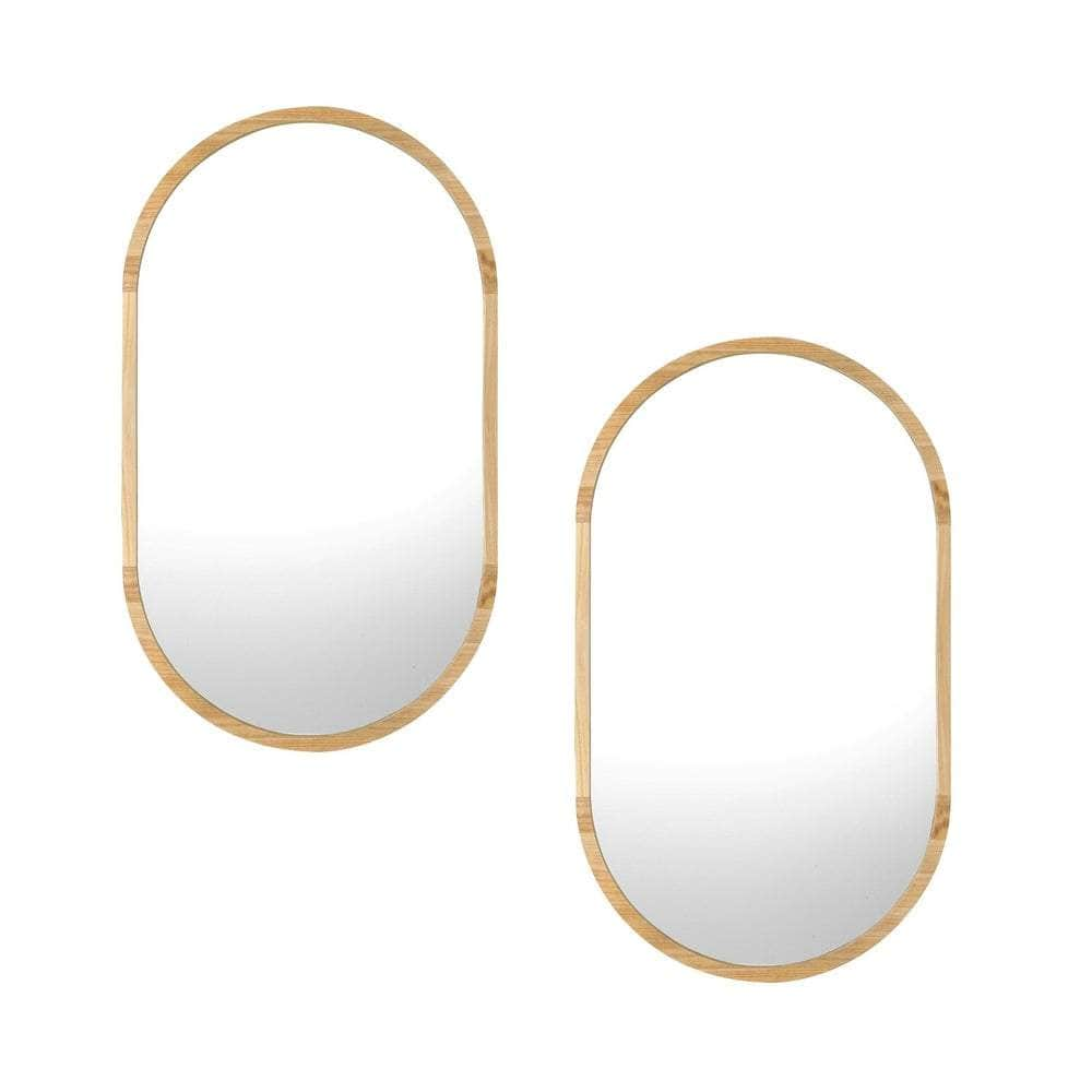 Wall Mirrors Oval Mirror Black/Gold/Wooden 84x50cm Set of 2