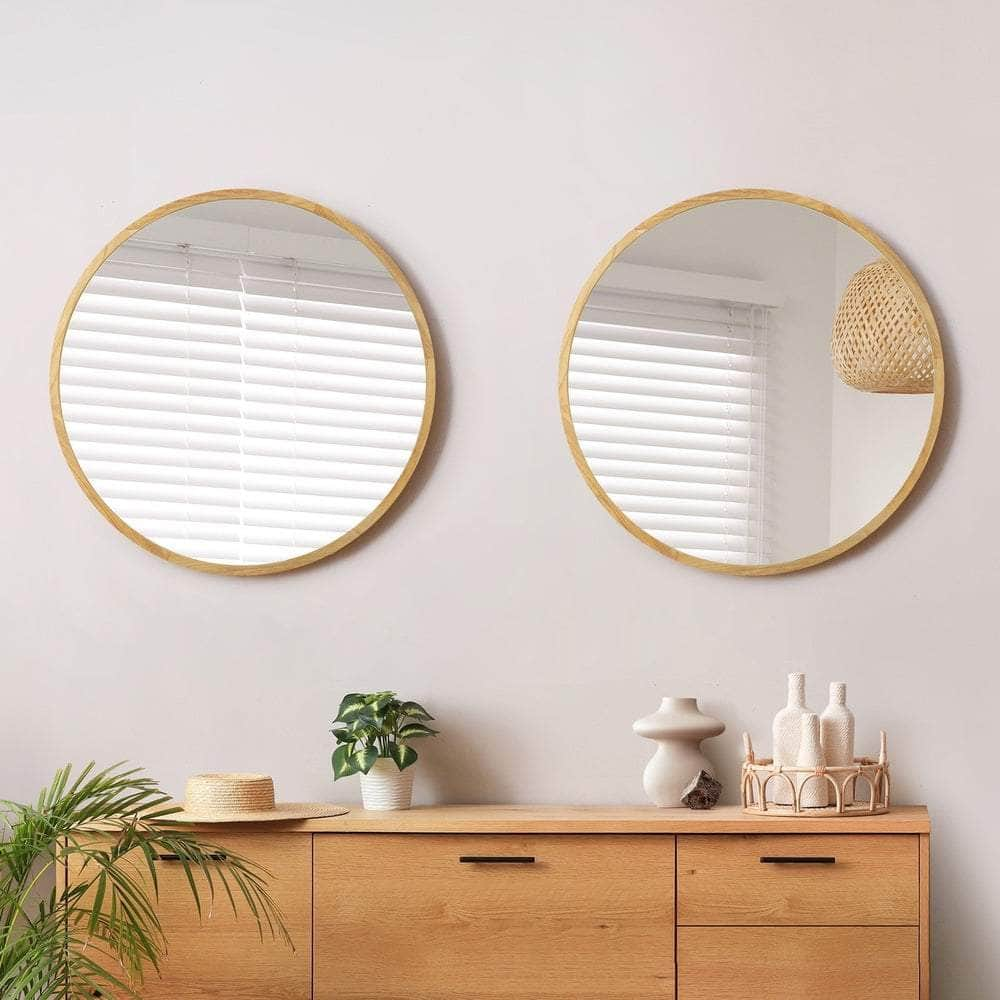 Wall Mirrors Round 50/60/70/80 cm Black/Gold/Wooden Set of 2