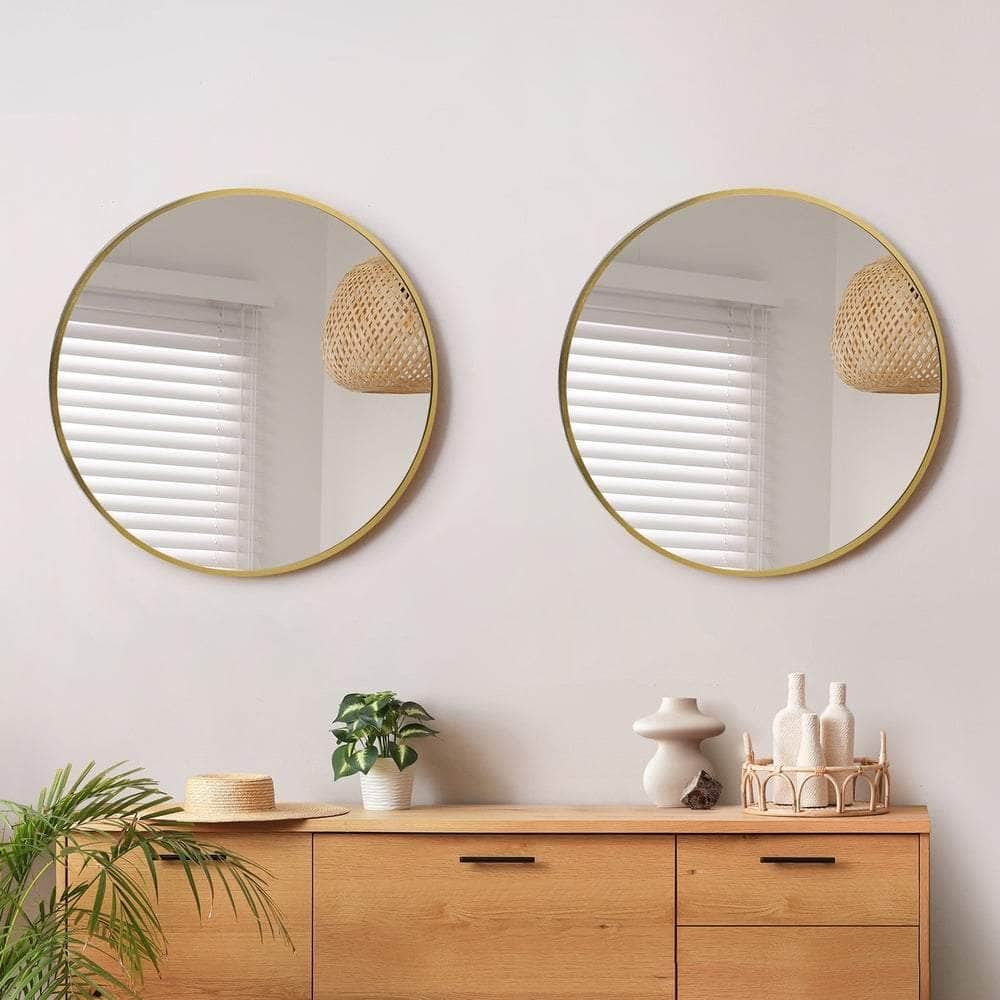 Wall Mirrors Round 50/60/70/80 cm Black/Gold/Wooden Set of 2