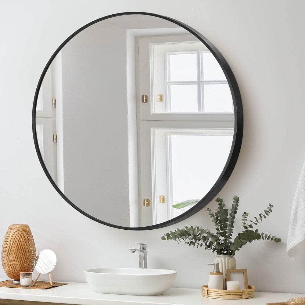 Wall Mirrors Round Large Makeup Mirror Vanity Home Decro 90cm Black