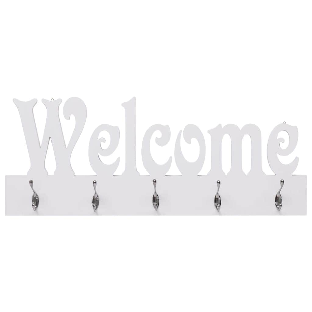 Wall Mounted Coat Rack WELCOME White