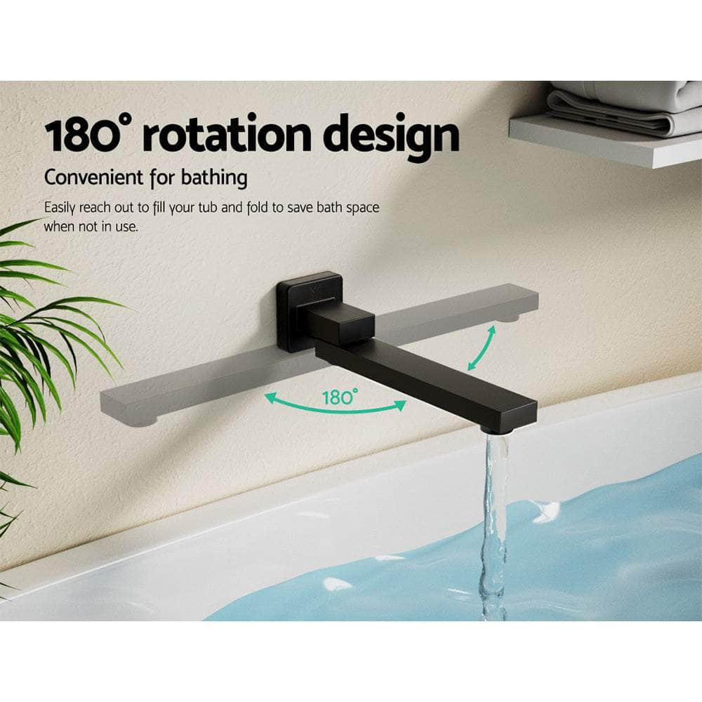 Wall Mounted Swivel Bath Spout: Sleek Black Water Outlet for Bathroom Tub