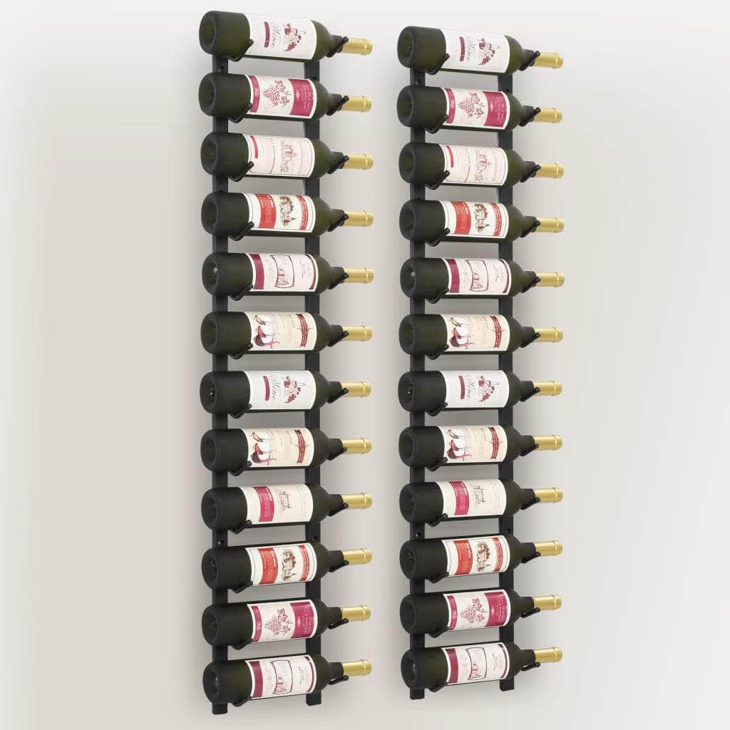 Wall Mounted Wine Racks for 12 Bottles 2 pcs Black Iron