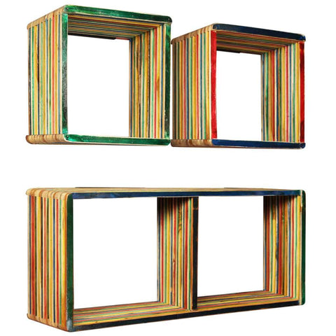 Wall Shelf Set 3 pcs Multicolour Solid Reclaimed Teak