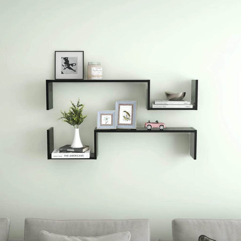 Wall Shelves 2 pcs Black Engineered Wood