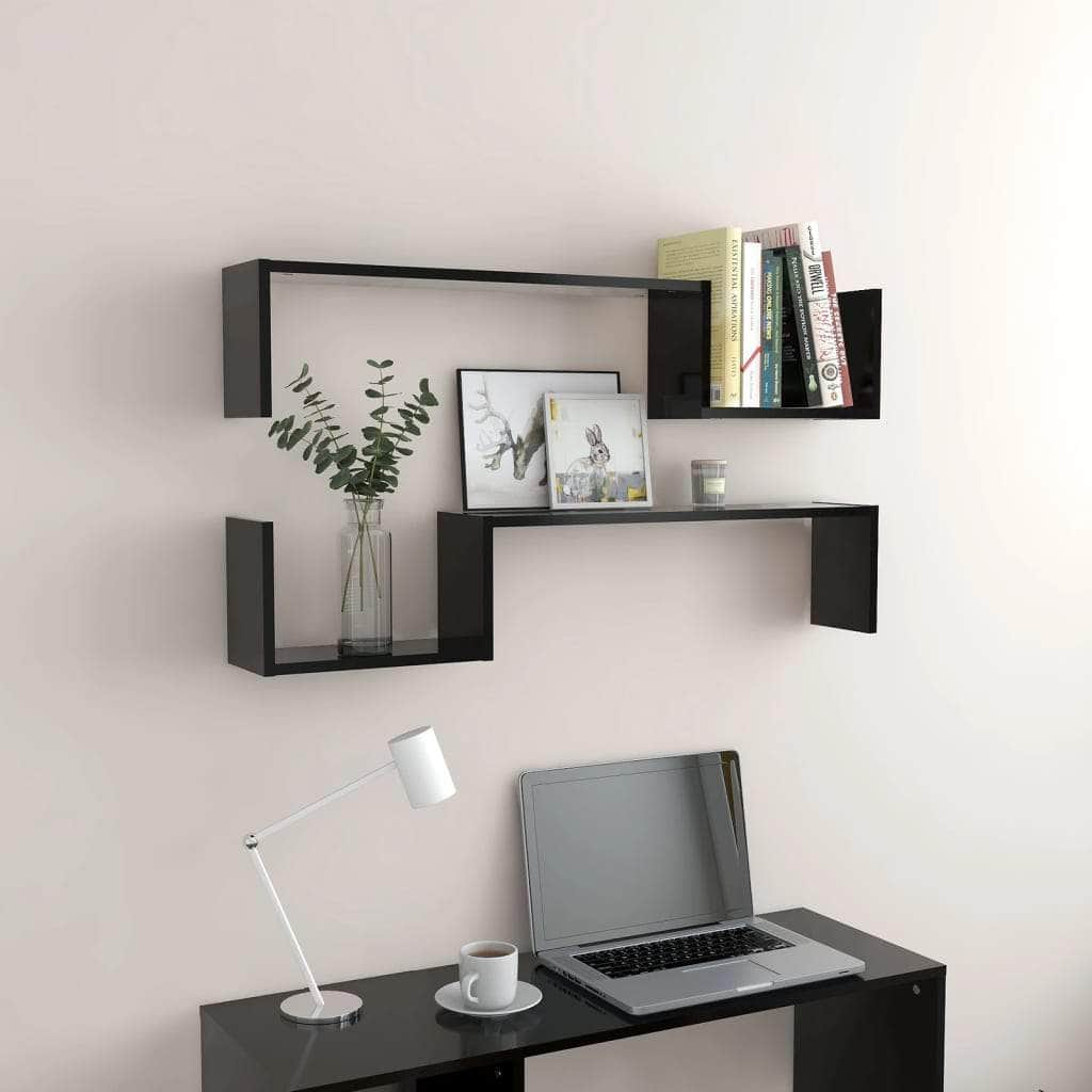 Wall Shelves 2 pcs Black Engineered Wood