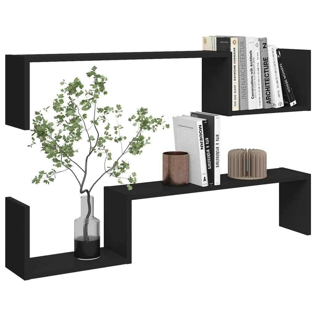 Wall Shelves 2 pcs Black Engineered Wood