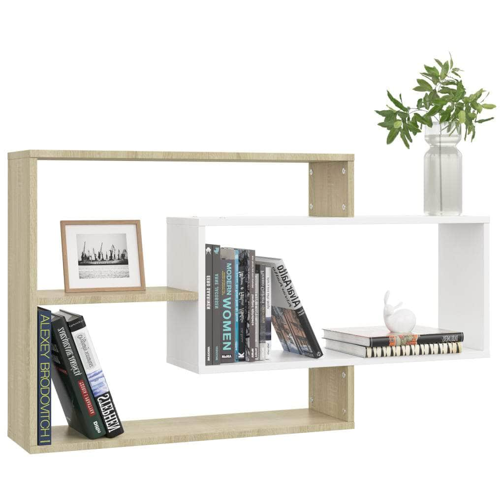 Wall Shelves White and Sonoma Oak Chipboard