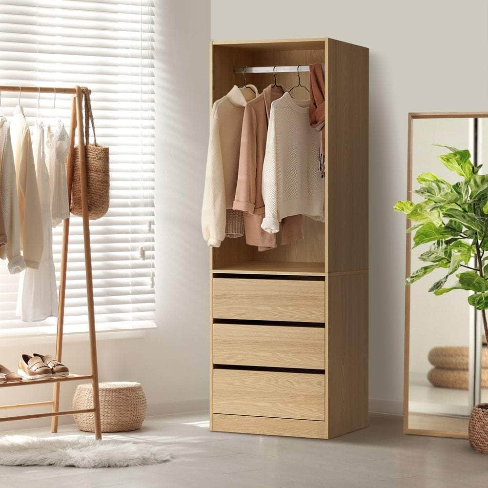 Wardrobe 3 Drawers Hanging Rail Natural/Black