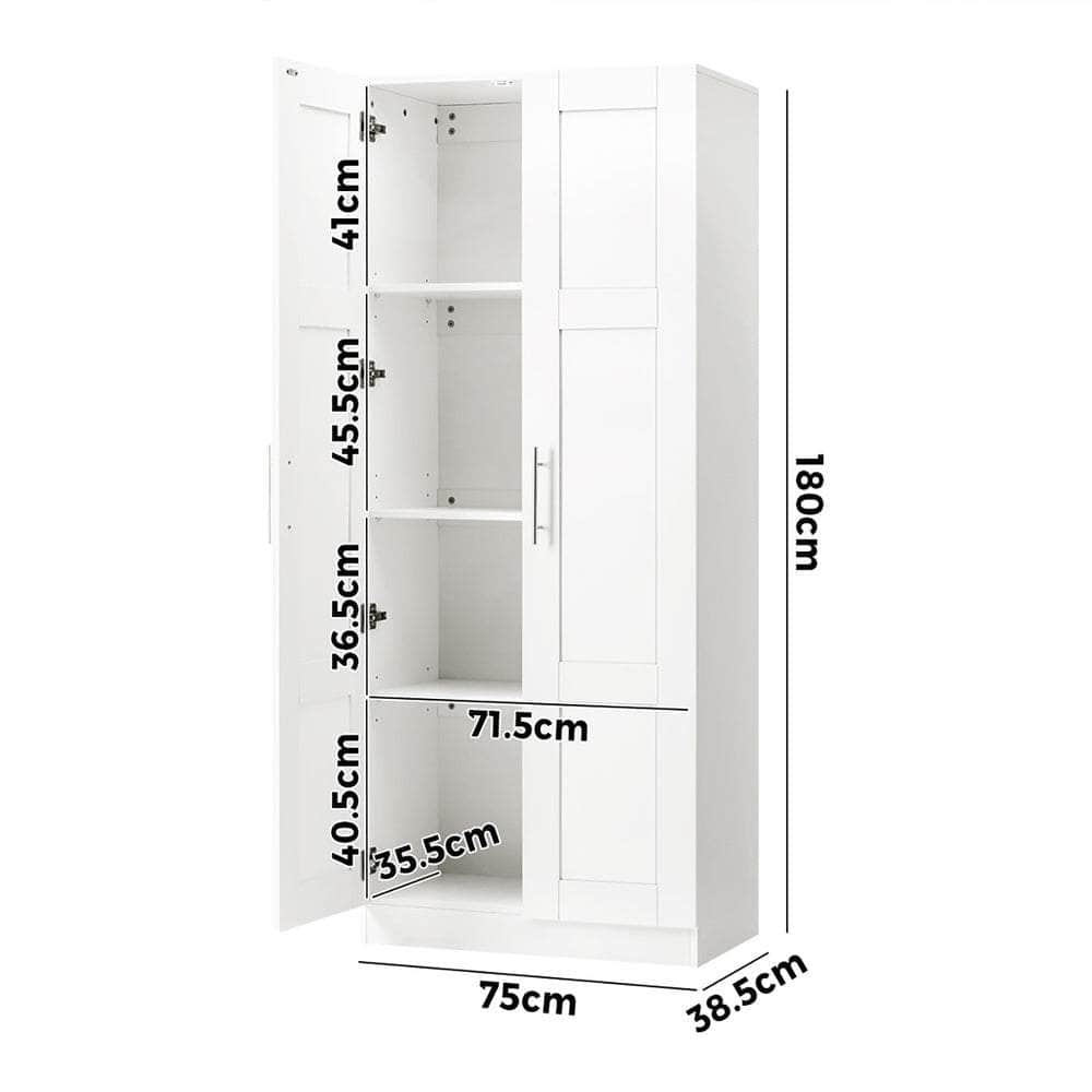 Wardrobe Large 2 Doors 4 Shelves White