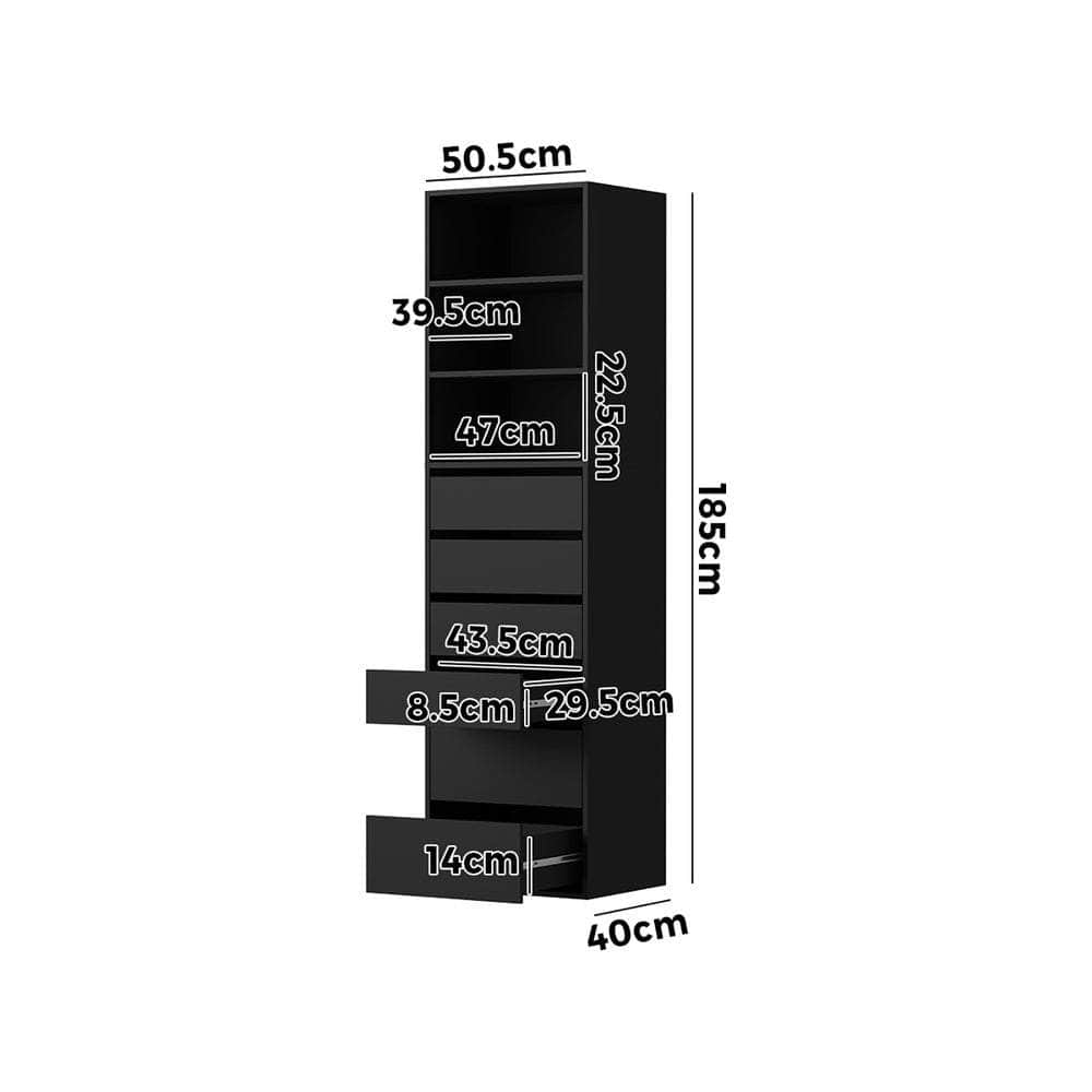Wardrobe Shelf Unit 3 Shelves 6 Drawers Black