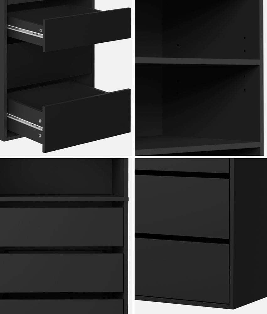 Wardrobe Shelf Unit 3 Shelves 6 Drawers Black