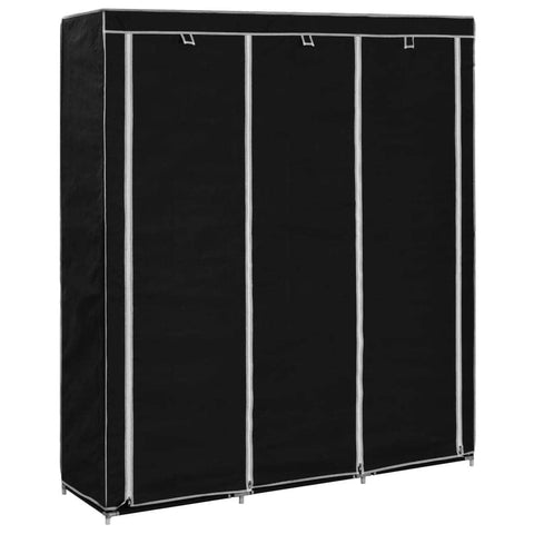 Wardrobe with Compartments and Rods Black