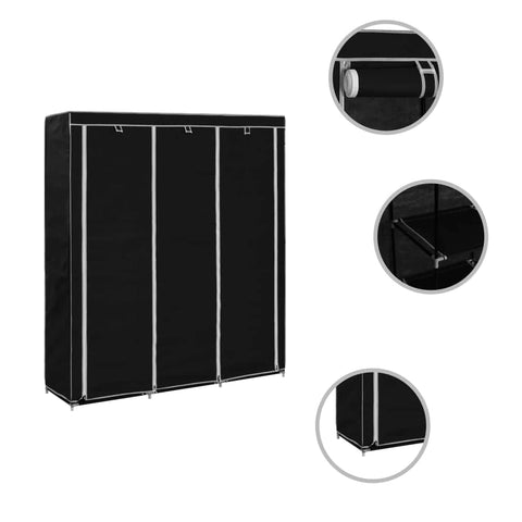 Wardrobe with Compartments and Rods Black