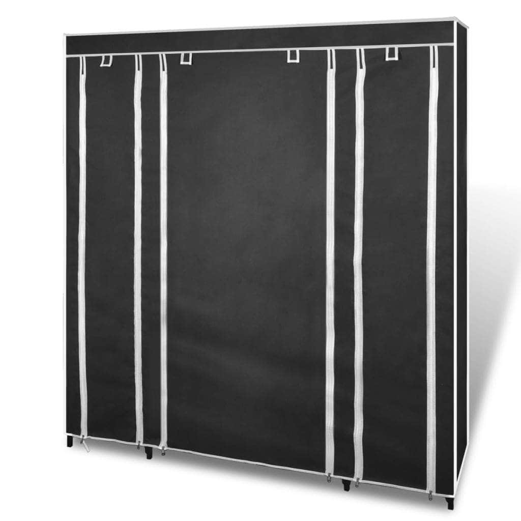 Wardrobe with Compartments and Rods Black Fabric