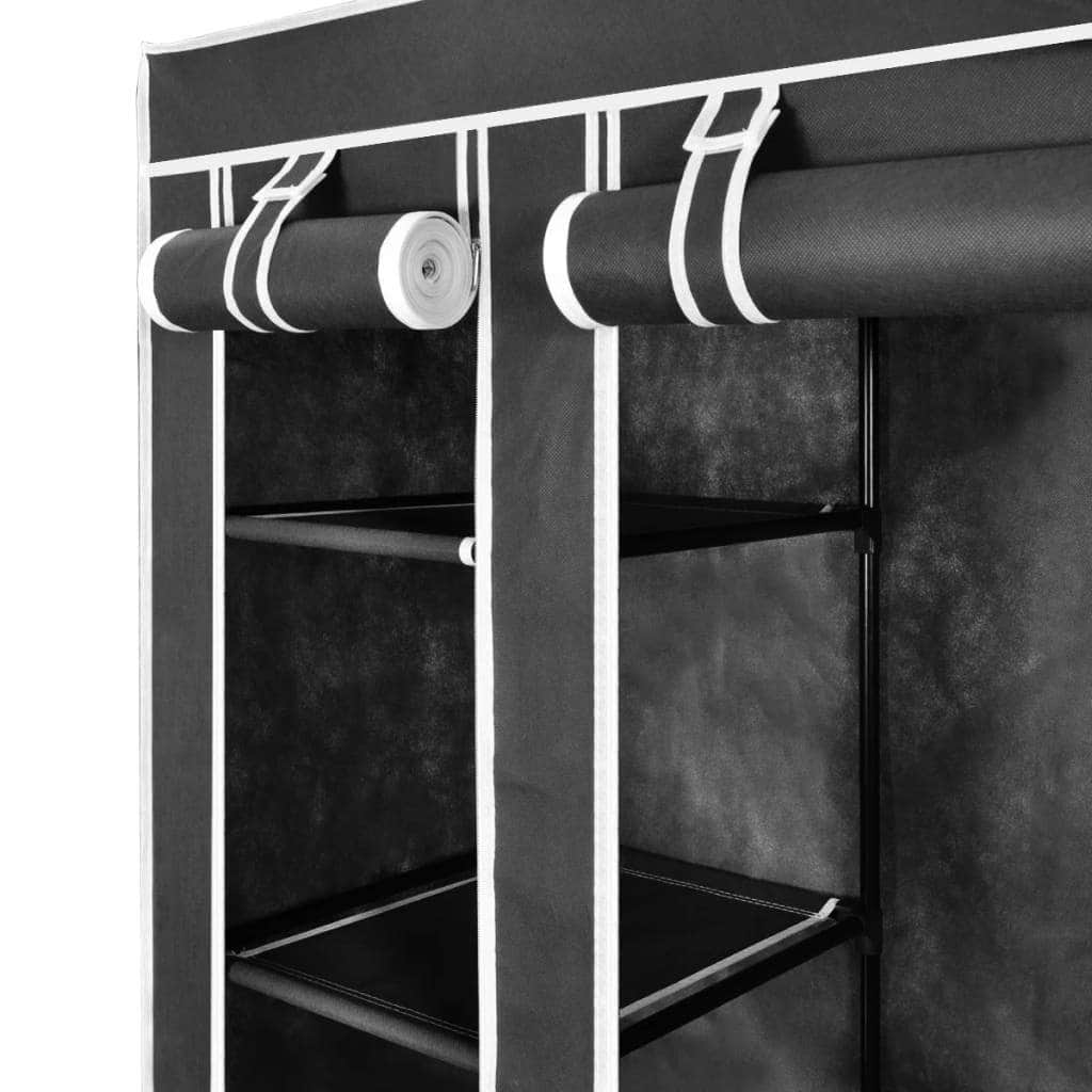 Wardrobe with Compartments and Rods Black Fabric