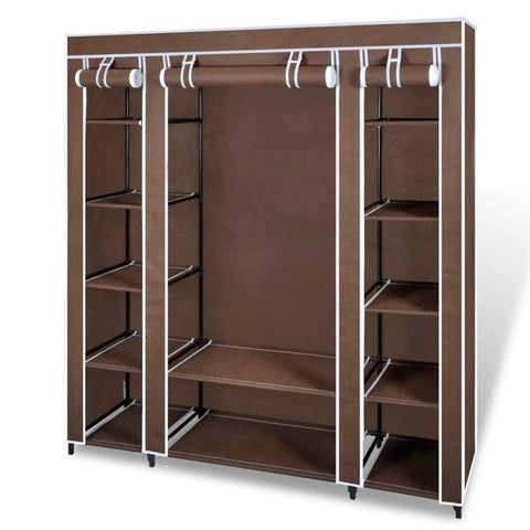 Wardrobe with Compartments and Rods Brown Fabric