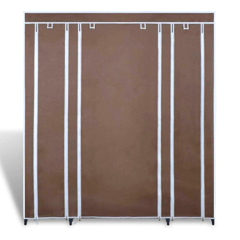 Wardrobe with Compartments and Rods Brown Fabric