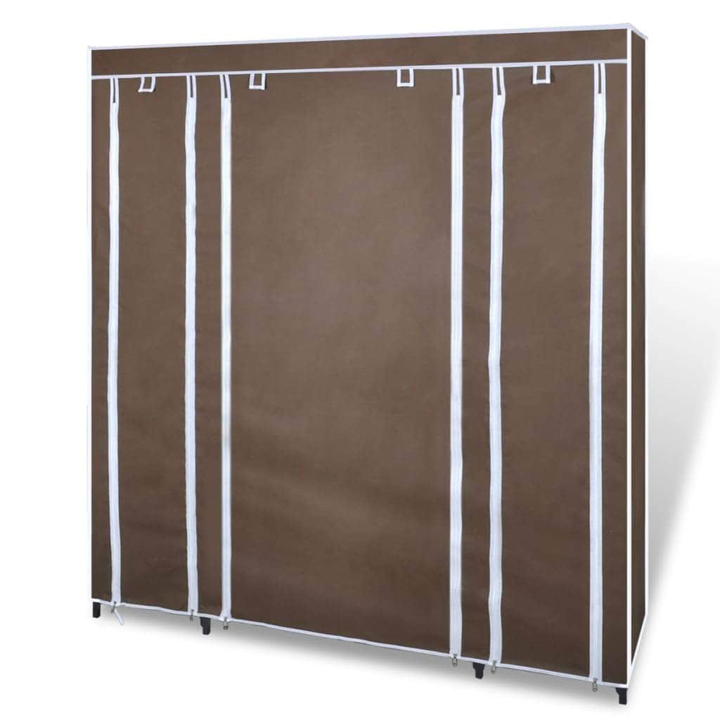 Wardrobe with Compartments and Rods Brown Fabric