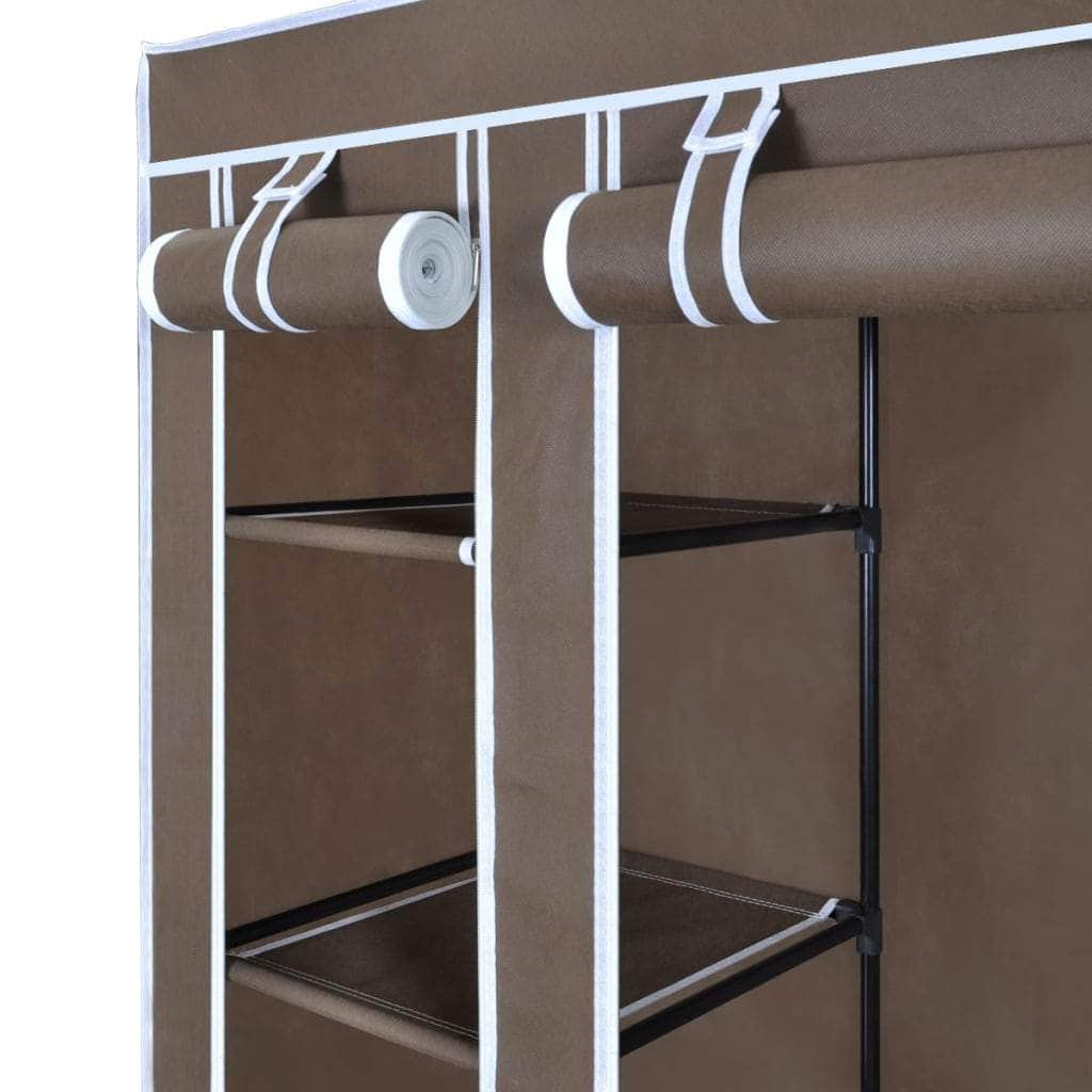 Wardrobe with Compartments and Rods Brown Fabric