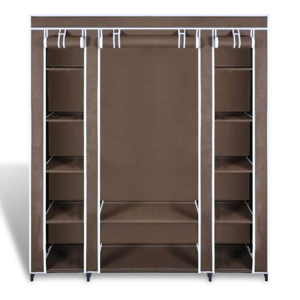 Wardrobe with Compartments and Rods Brown Fabric