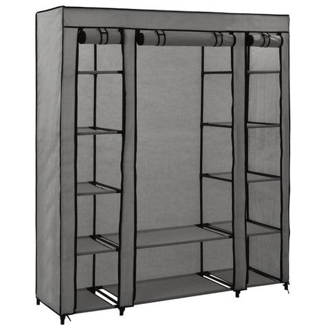 Wardrobe with Compartments and Rods- Grey