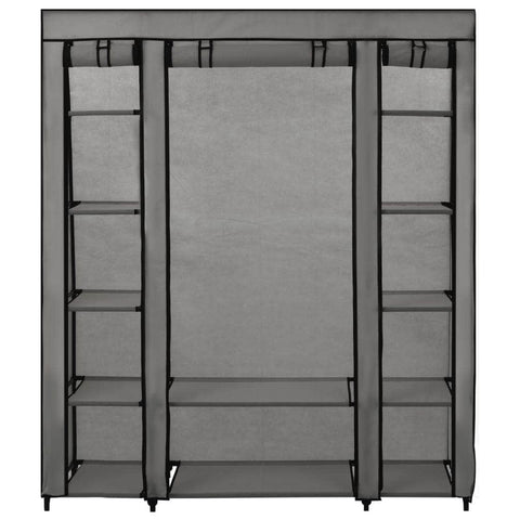 Wardrobe with Compartments and Rods- Grey